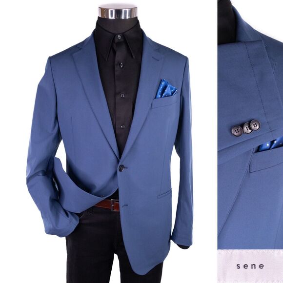 Sene Solid Blue Sport Blazer Unstructured Blazer Jacket Coat Taupe Size 44R EUC